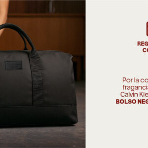 Por la compra de una fragancia en la marca Calvin Klein, recibe gratis un Bolso Negro Deportivo.