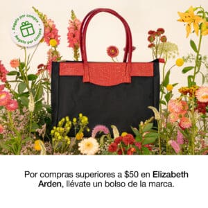 Por la compra superiores a $50 dólares en la marca Elizabeth Arden, se lleva una cartera negra grande.