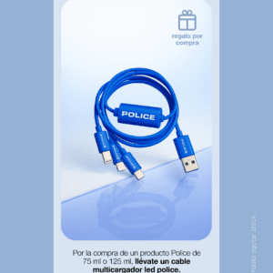 Por la compra de una fragancia en la marca Police, recibe un cable multicargador