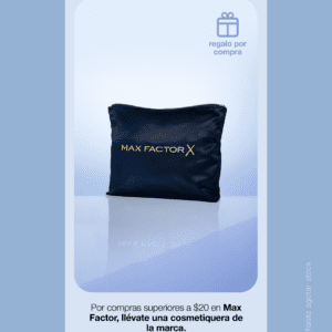 Por compras superiores a $20 en la marca Max Factor, llévate un Bolso De Maquillaje Negro.