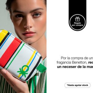 Por la compra de una fragancia en la marca Benetton, recibe gratis un neceser.