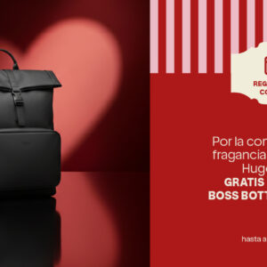 Por la compra de una fragancia en la marca Boss, recibe gratis un bolso Bottle Beyond.