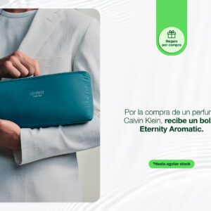 Por la compra de una fragancia en la marca Calvin Klein, recibe gratis un bolso eternity aromatic.