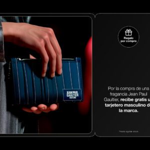 Por la compra de una fragancia en la marca Jean Paul Gaultier, recibe gratis un tarjetero masculino de la marca.