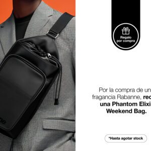 Por la compra de una fragancia en la marca Rabanne, recibe gratis un phantom elixir men weekend bag.