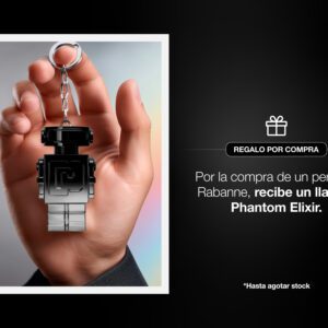 Por la compra de una fragancia en la marca Rabanne, recibe gratis un llavero Phantom Elixir. Por la compra de una fragancia en la marca Rabanne, recibe gratis un llavero Phantom Elixir.
